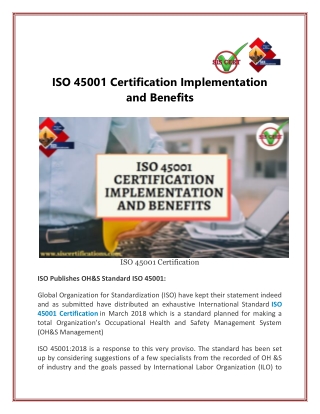 ISO 45001 Certification Implementation and Benefits