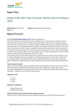 LNG ISO Tank Container Set For Rapid Growth And Trend, By 2026