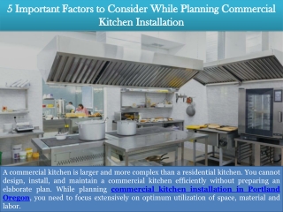 5 Important Factors to Consider While Planning Commercial Kitchen Installation