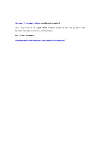 Hire expert iPhone App Developer with Alliance International