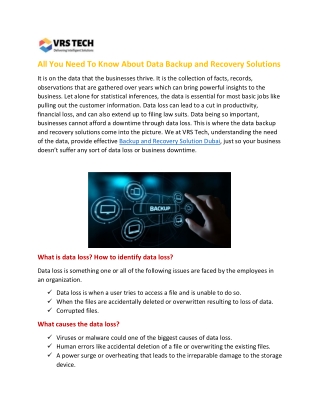 All You Need To Know About Data Backup and Recovery Solutions