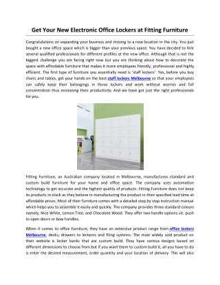 Get Your New Electronic Office Lockers at Fitting Furniture