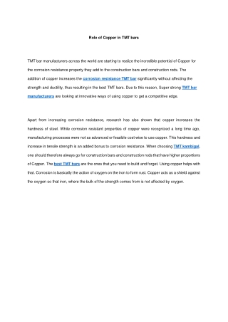 Role of Copper TMT bar