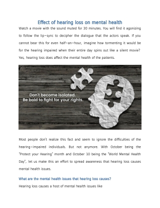 Effects of hearing loss on mental health