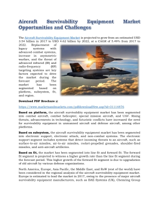 Aircraft Survivability Equipment Market Opportunities and Challenges