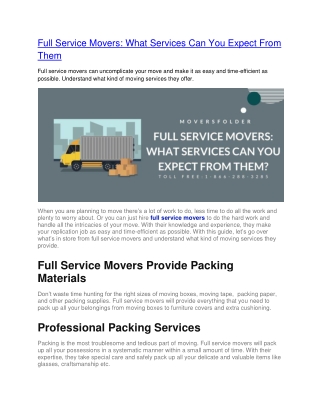 Full Service Movers: What Services Can You Expect From Them