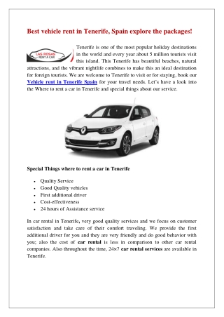 Best vehicle rent in Tenerife, Spain explore the packages!