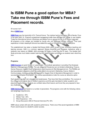 Is ISBM Pune a good option for MBA? Take me through ISBM Pune’s Fees and Placement records.