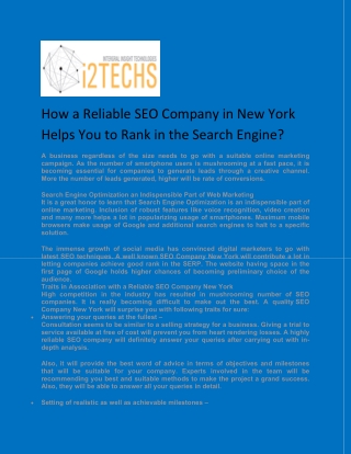 How a Reliable SEO Company in New York Helps You to Rank in the Search Engine?