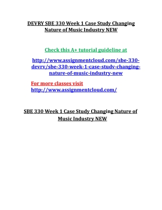 SBE 330 Week 1 Case Study Changing Nature of Music Industry NEW