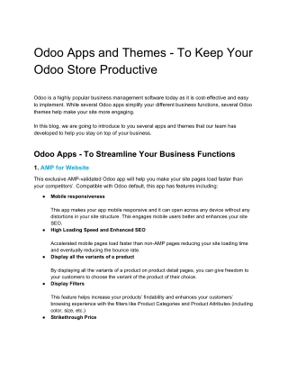 Odoo Apps and Themes - To Keep Your Odoo Store Productive