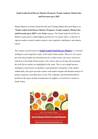 Saudi Arabia Food Flavors Market Opportunity and Forecast Till 2025