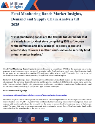 Fetal Monitoring Bands Market Insights, Demand and Supply Chain Analysis till 2025