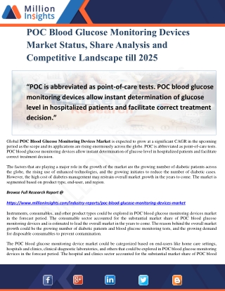 POC Blood Glucose Monitoring Devices Market Status, Share Analysis and Competitive Landscape till 2025