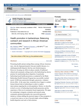 Health promotion in barbershops: Balancing outreach and research in African American communities