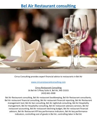 Bel Air Restaurant consulting