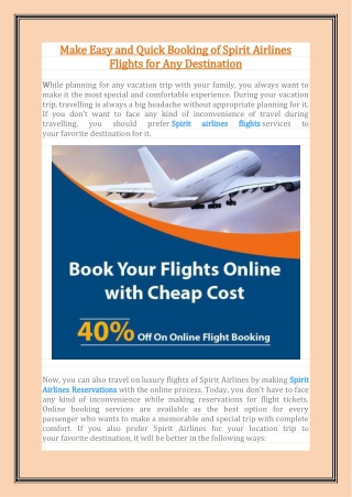 Make Easy and Quick Booking of Spirit Airlines Flights for Any Destination