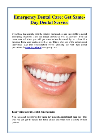 Emergency Dental Care: Get Same-Day Dental Service