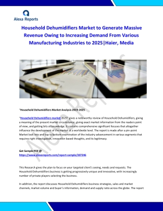 Global Household Dehumidifiers Market Analysis 2015-2019 and Forecast 2020-2025