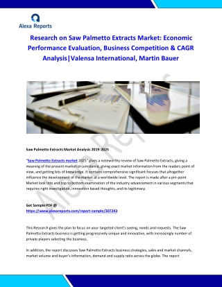 Global Saw Palmetto Extracts Market Analysis 2015-2019 and Forecast 2020-2025
