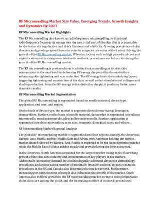 RF Microneedling Market Size Value, Emerging Trends, Growth Insights and Dynamics By 2023
