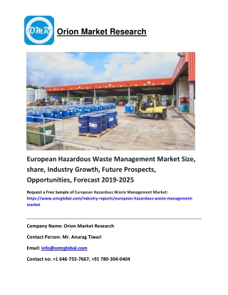 European Hazardous Waste Management Market Size, share, Industry Growth, Future Prospects, Opportunities, Forecast 2019-