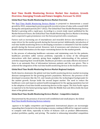 Real Time Health Monitoring Devices Market Size Analysis, Growth Overview, Emerging Trends and Future Insights, Forecast