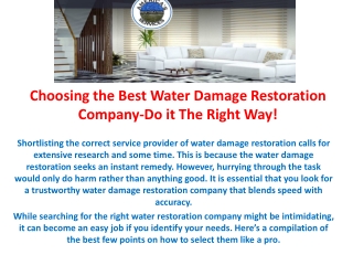 Choosing the Best Water Damage Restoration Company-Do it The Right Way!