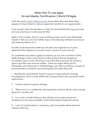 When Not To Use Agile - Scrum Master Certification | World Of Agile