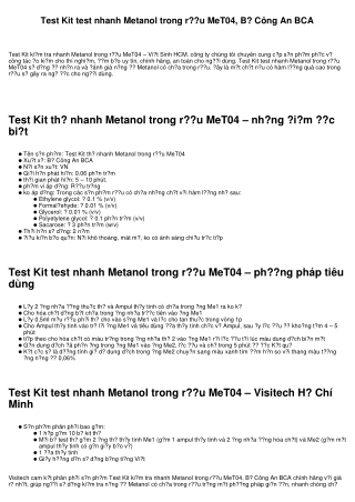 Test Kit test nhanh Metanol trong rượu MeT04, Bộ Công An BCA