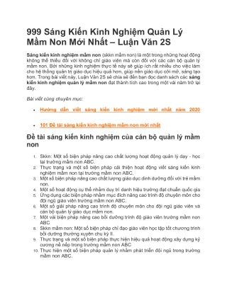 999 Sáng Kiến Kinh Nghiệm Quản Lý Mầm Non Mới Nhất – Luận Văn 2S