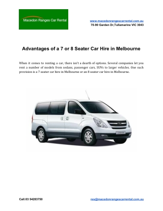 Advantages of a 7 or 8 Seater Car Hire in Melbourne