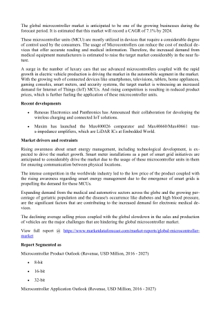 Global Microcontroller Market expands with the rising smart grid installations