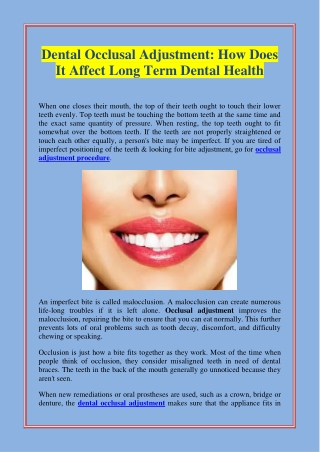 Dental occlusal adjustment how does it affect long term dental health