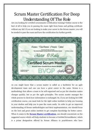 Scrum Master Certification For Deep Understanding Of The Role
