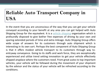 Reliable Auto Transport Company in USA