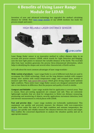 4 Benefits of Using Laser Range Module for LIDAR
