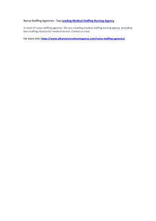 Nurse Staffing Agencies - Top Leading Medical Staffing Nursing Agency