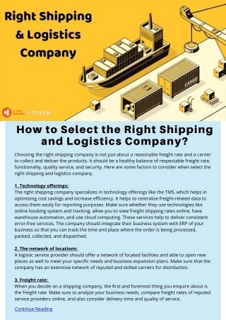How to Select the Right Shipping and Logistics Company?