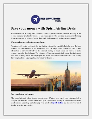 Save your money with Spirit Airline Deals