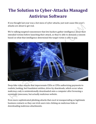 The Solution to Cyber-Attacks Managed Antivirus Software