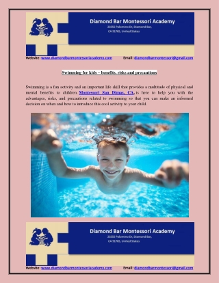 Swimming for kids – benefits, risks and precautions