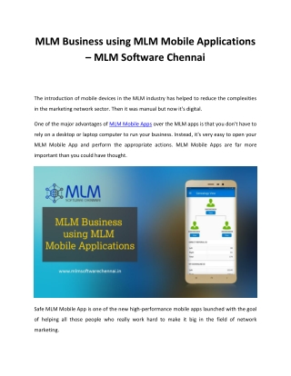 MLM Business using MLM Mobile Applications – MLM Software Chennai