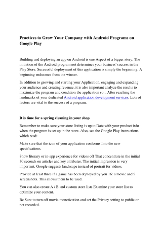Practices to Grow Your Company with Android Programs on Google Play