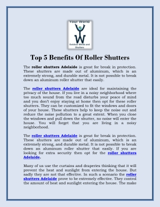 Top 5 Benefits Of Roller Shutters