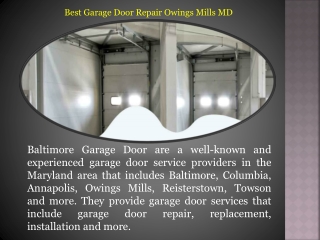 Best Garage Door Repair Owings Mills MD
