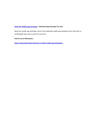 Need Hire Mobile App Developer - Dedicated App Developer For Hire
