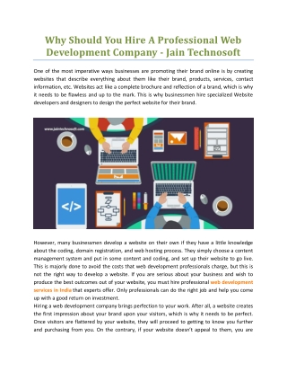 Why Should You Hire A Professional Web Development Company - Jain Technosoft