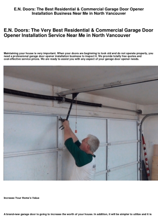 E.N. Doors: The Best Residential & Commercial Garage Door Opener Installation Company Near Me in North Vancouver