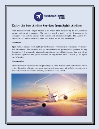 Enjoy the best Airline Services from Spirit Airlines
